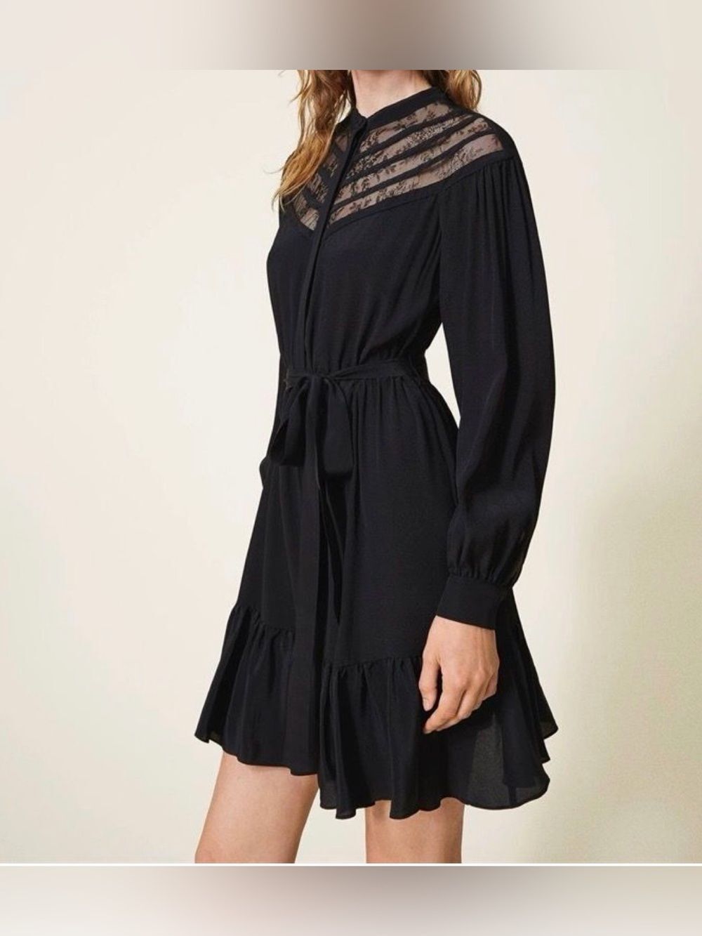Twinset Milano black mini shirt silk blend dress Size IT 44 = US 8